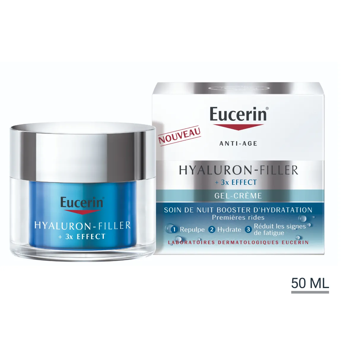 Eucerin hyaluron-filler 3x effect gel-creme soin nuit booster hydratation 50ml 4005800310102