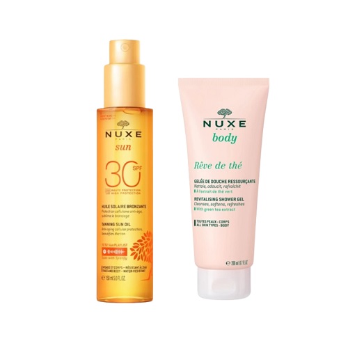 nuxe-sun-pack-huile-bronzante-spf30-gelee-de-douche-reve-de-the