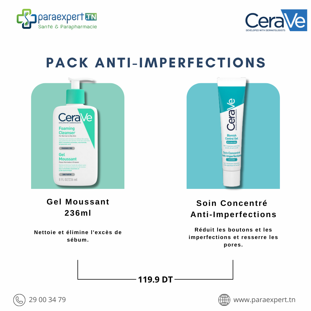 Pack CeraVe Anti Imperfection Soin Concentré Anti Imperfections & Gel Moussant 236 ml