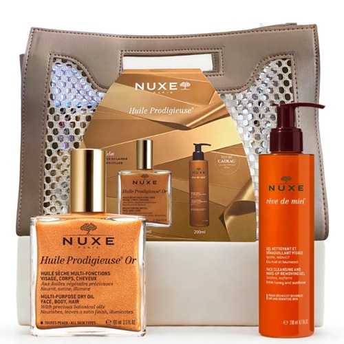 Nuxe Trousse Huile Prodigieuse Or 100 ml [Rêve de Miel Gel Nettoyant Offert]