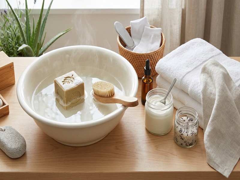 routine de soins des pieds