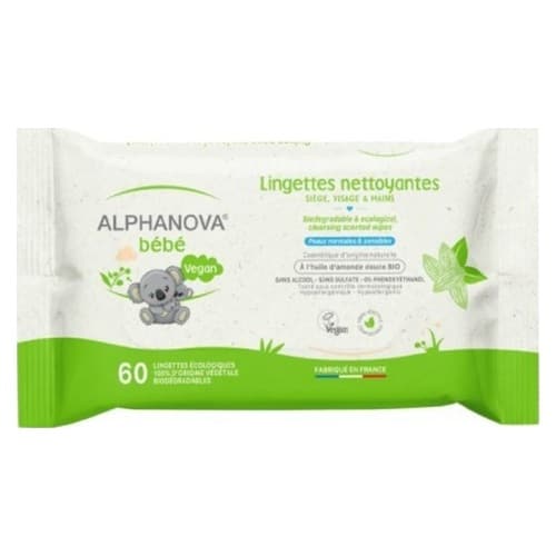 Alphanova Bébé Lingettes à l’Huile d’Amande Douce Bio — 60 unités