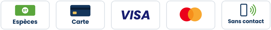Moyens de paiement acceptés : espèces, carte bancaire, Visa, Mastercard, paiement sans contact